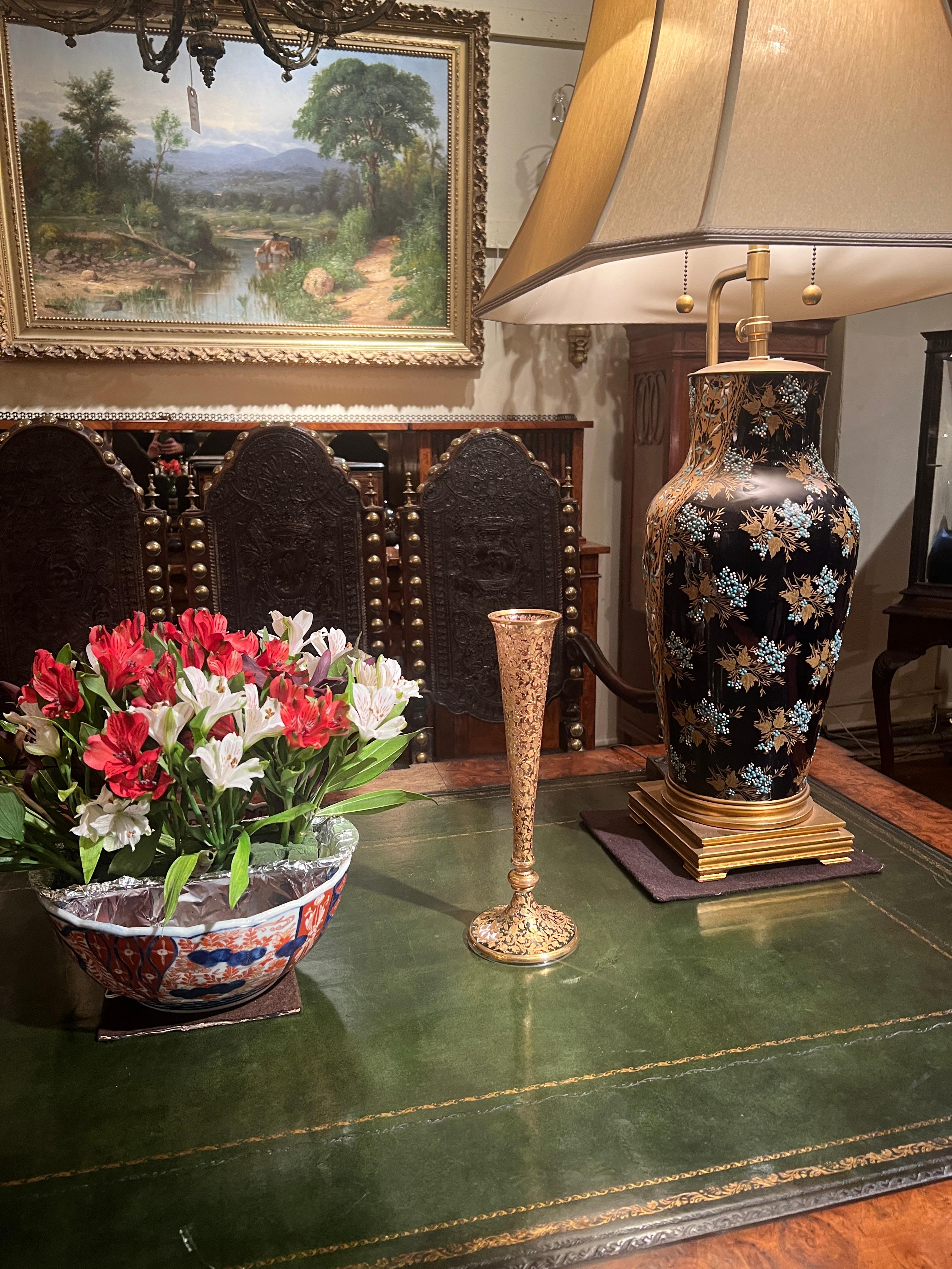 Antique 19th Century German Moser Glass Bud Vase with Gold Overlay, Circa 1885. For Sale 2