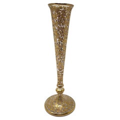 Antique 19th Century German Moser Glass Bud Vase with Gold Overlay, Circa 1885.