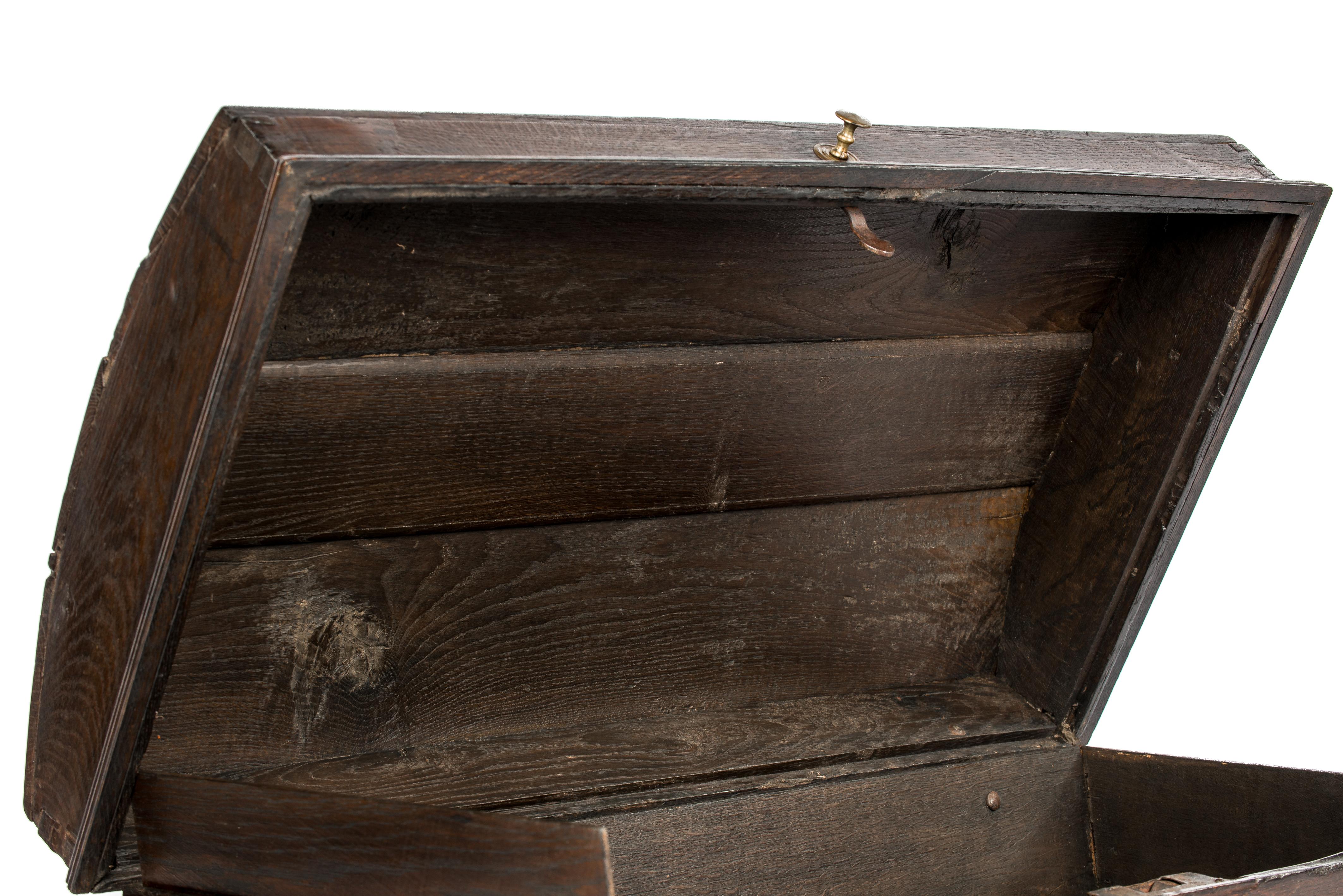 Antique 19th Century German Solid Oak Dome Top Chest Trunk Coffer Box For Sale 6