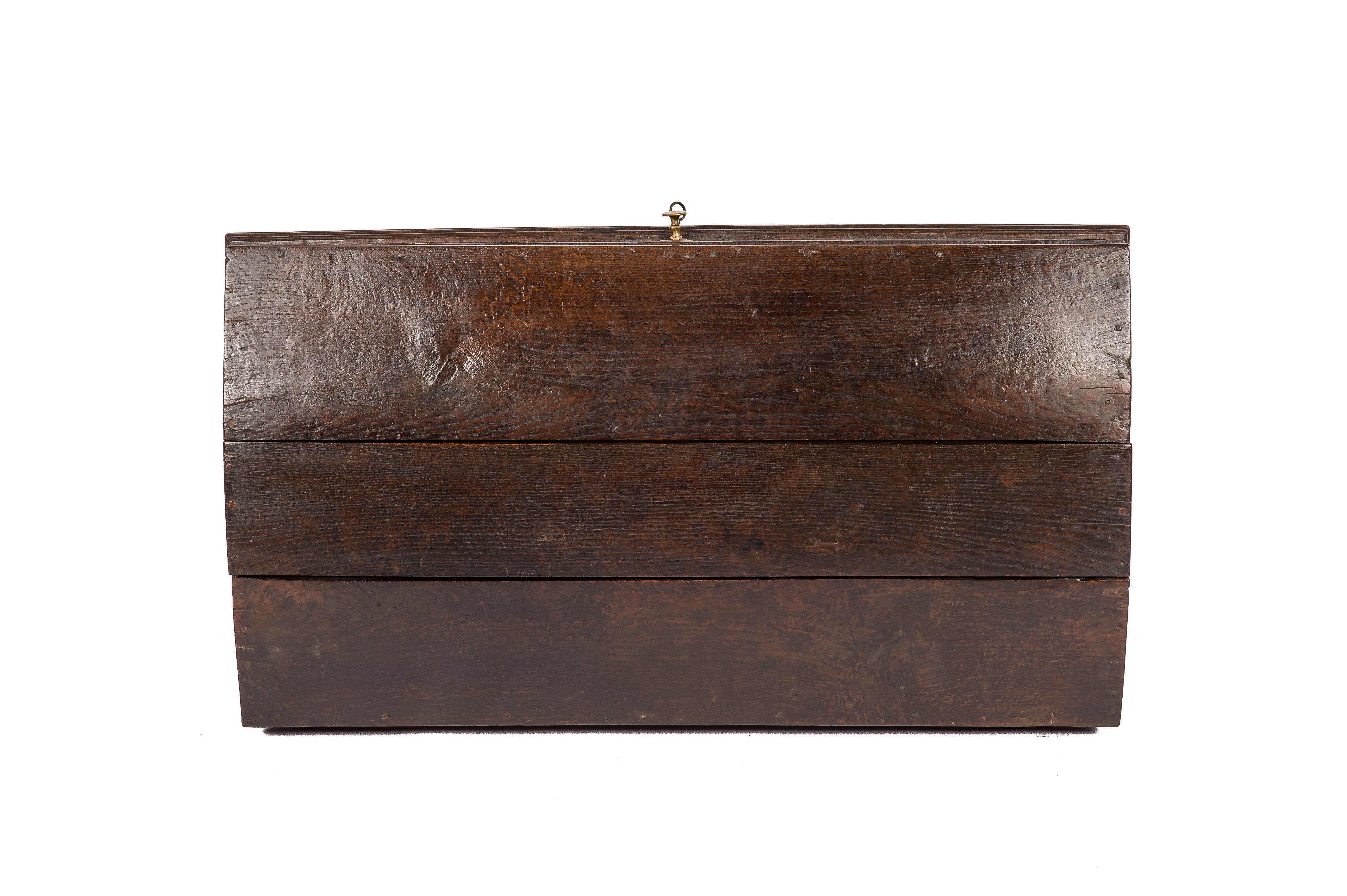 Brass Antique 19th Century German Solid Oak Dome Top Chest Trunk Coffer Box For Sale