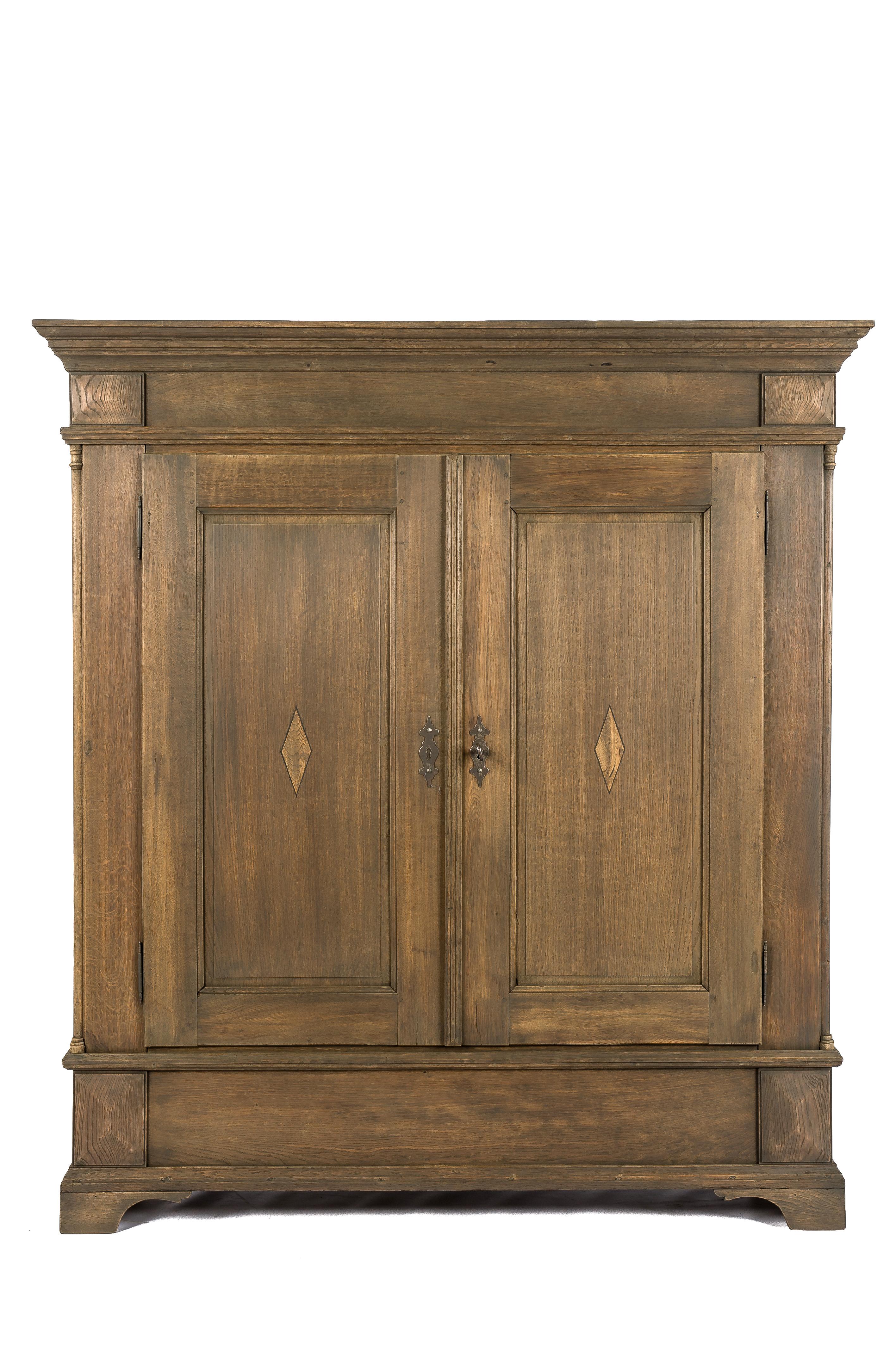 Antique 19th-century German solid oak two-door gray matte finished cupboard  For Sale 7