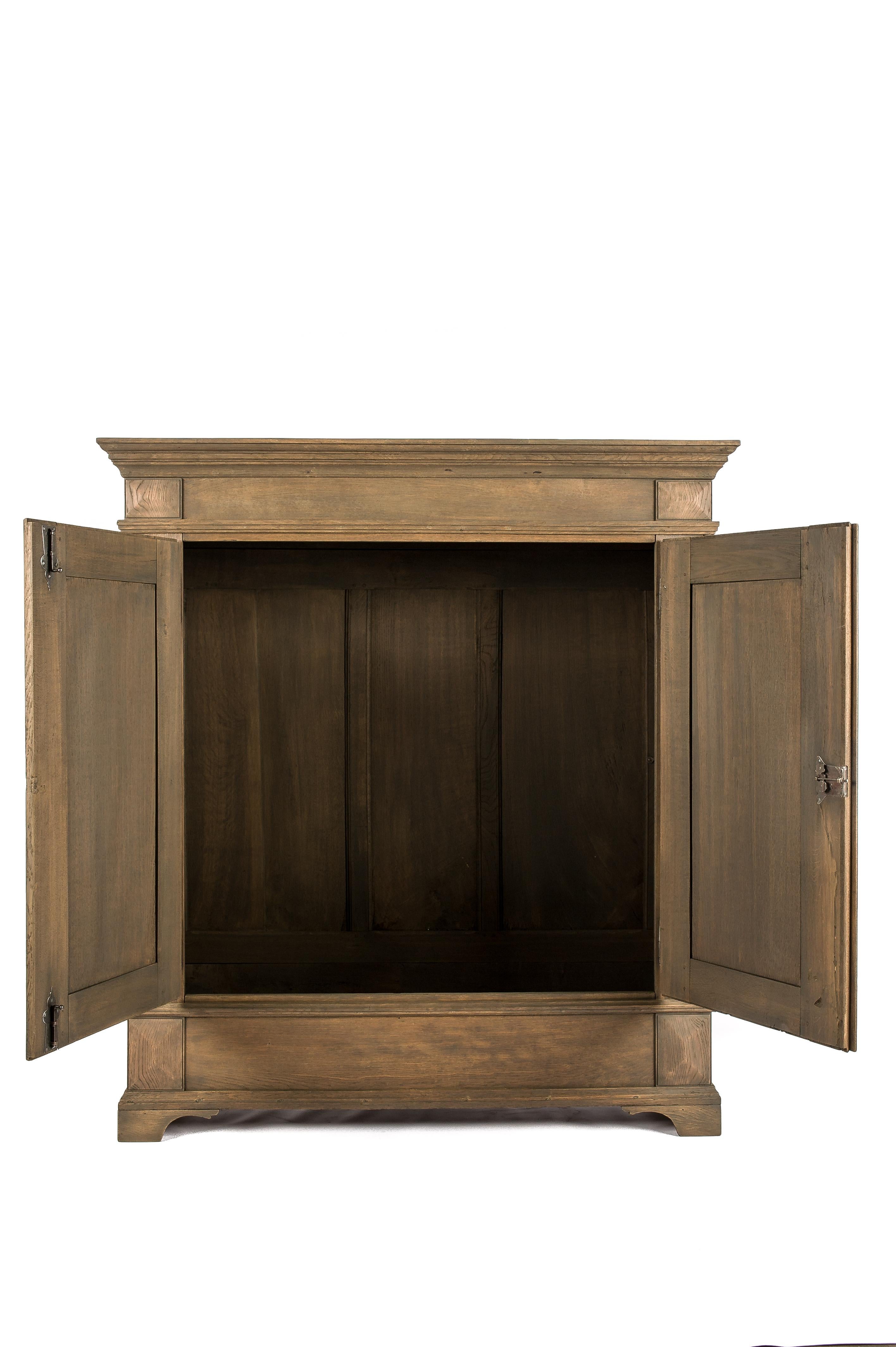 Antique 19th-century German solid oak two-door gray matte finished cupboard  For Sale 11