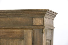 Antique 19th-century German solid oak two-door gray matte finished cupboard