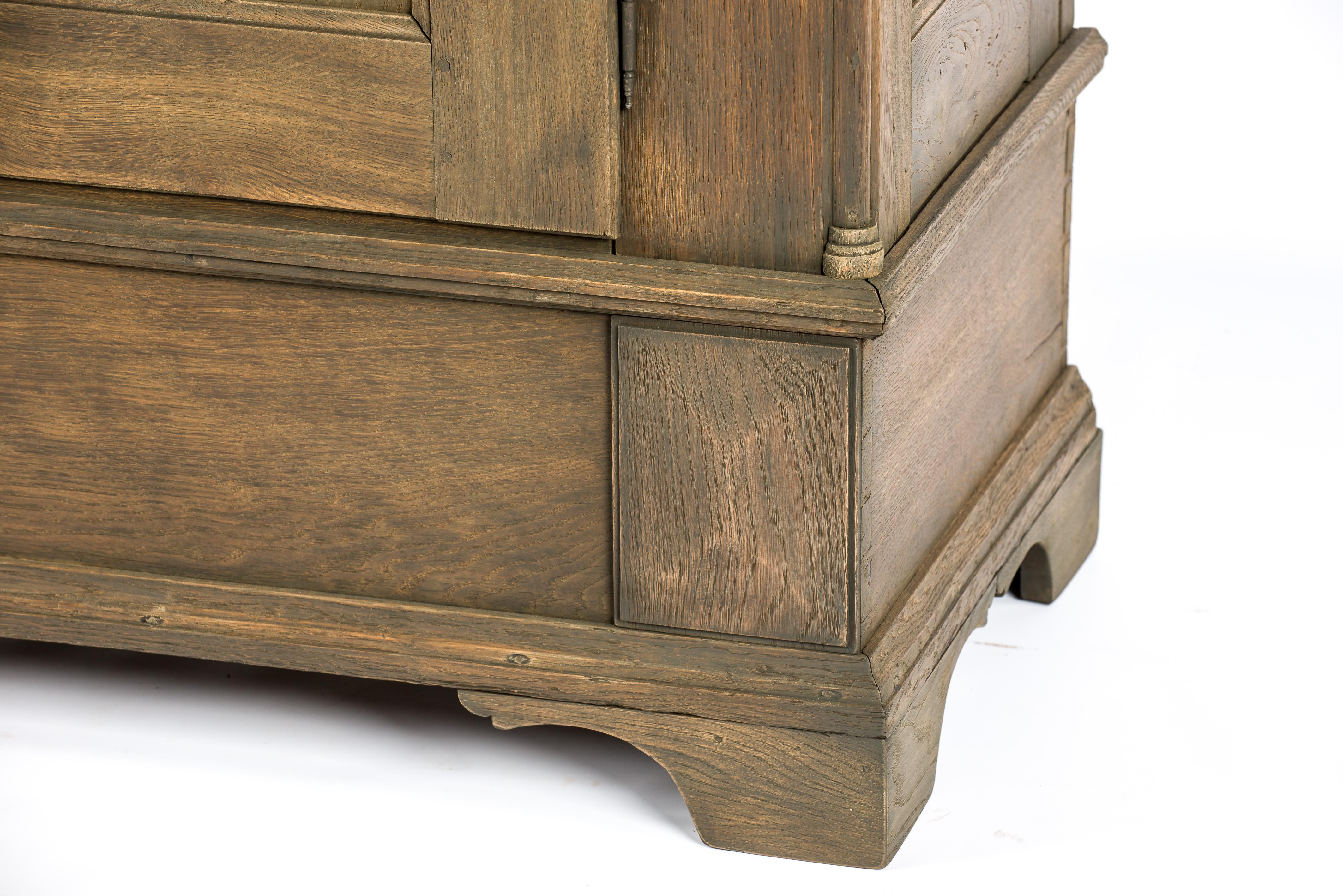 19th Century Antique 19th-century German solid oak two-door gray matte finished cupboard  For Sale