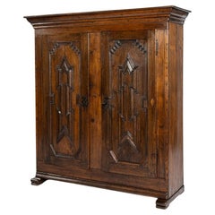 Antique 19th century german solid oak warm brown two-door cupboard or cabinet