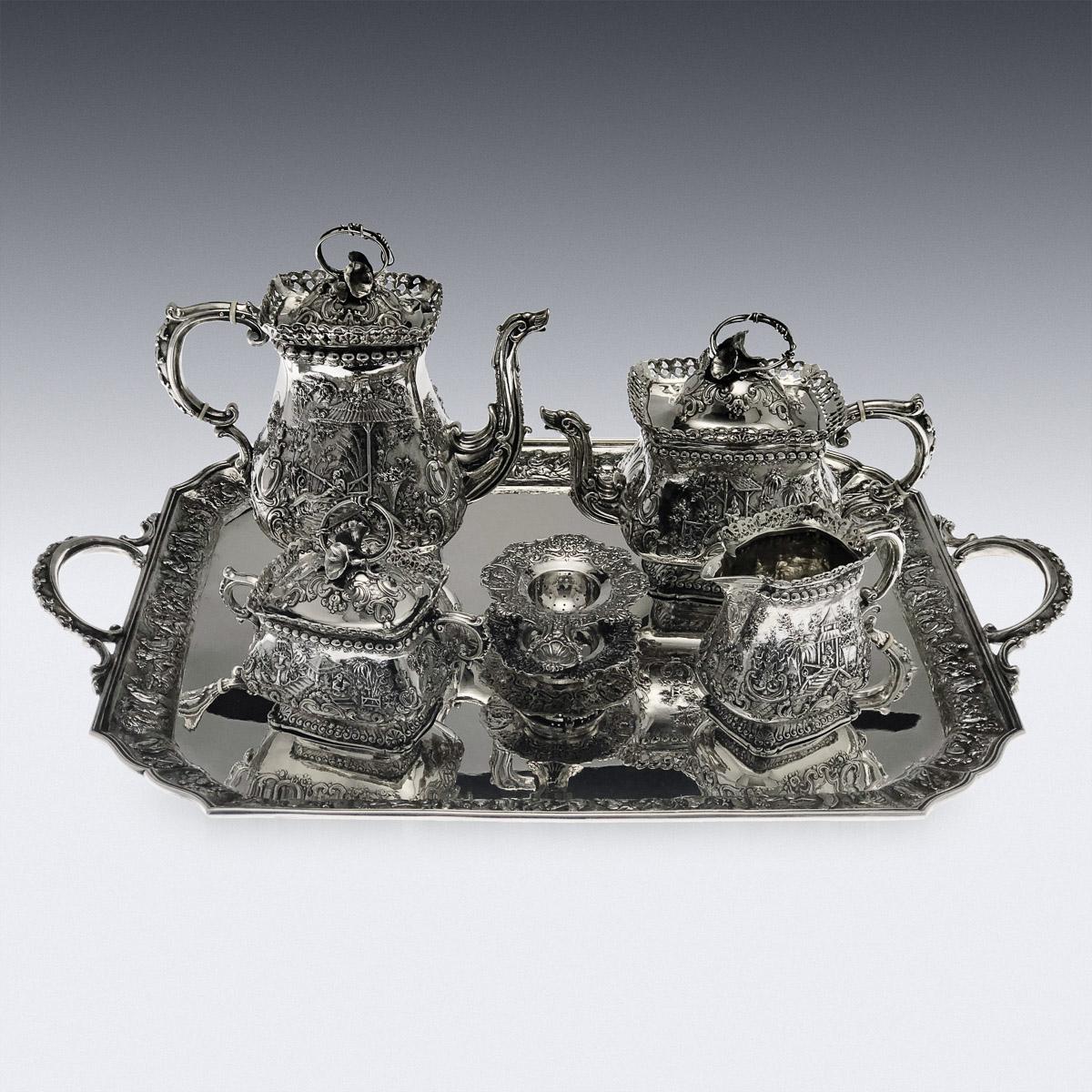 Antique 19th Century German Solid Silver Chinese Style Tea Service, circa 1890 3
