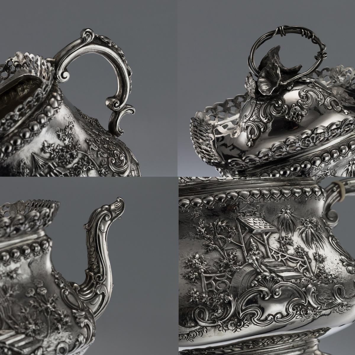 Antique 19th Century German Solid Silver Chinese Style Tea Service, circa 1890 5
