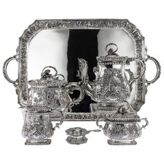 Antique 19th Century German Solid Silver Chinese Style Tea Service, circa 1890