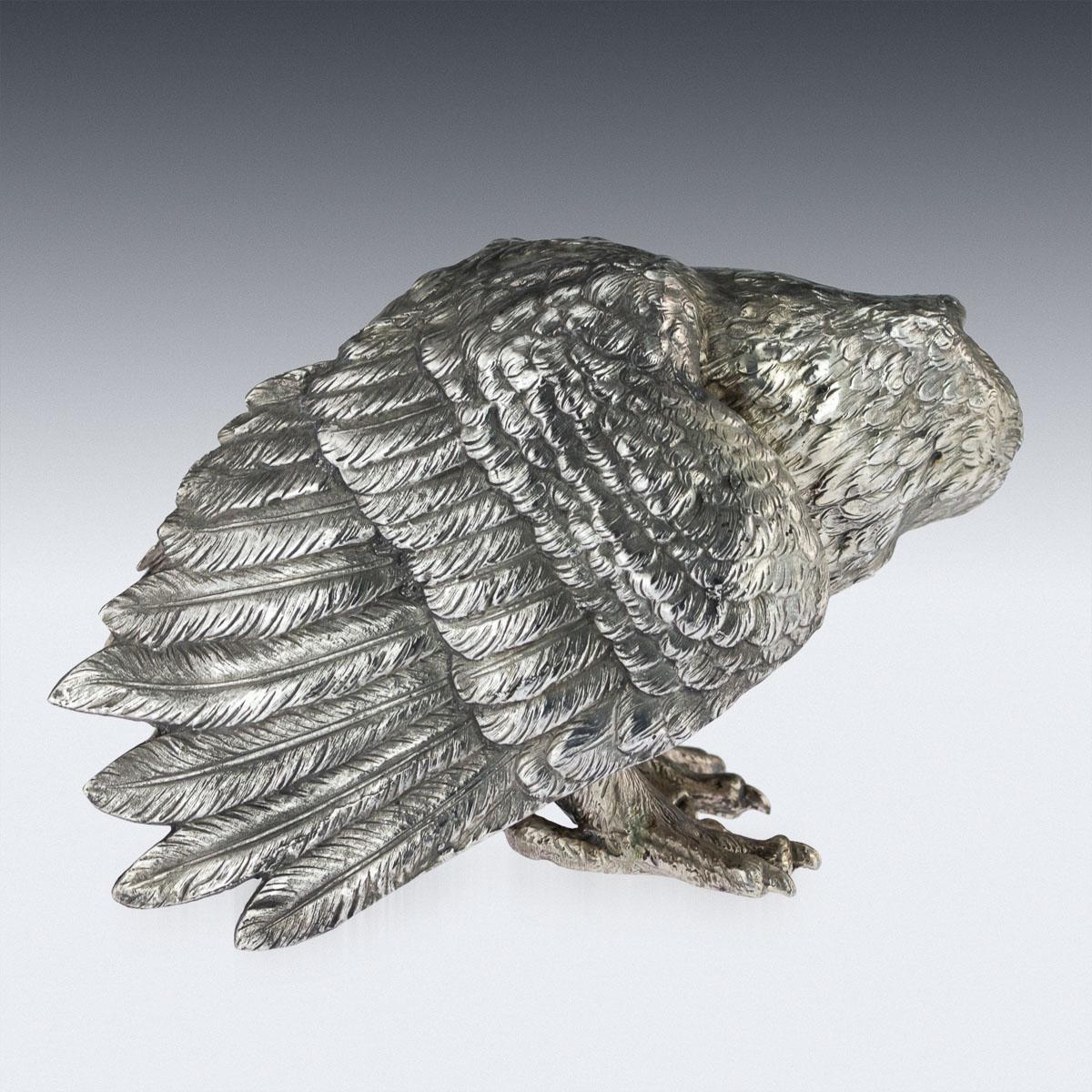 19th Century German Solid Silver Model of a Prowling Owl, Hanau, circa 1890 In Good Condition In Royal Tunbridge Wells, Kent