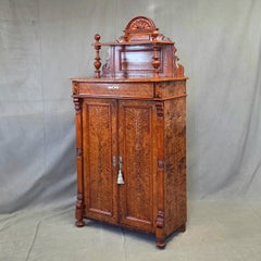Antique 19th Century German Wilhelmenian Flame Birch Vertical Buffet Sideboard