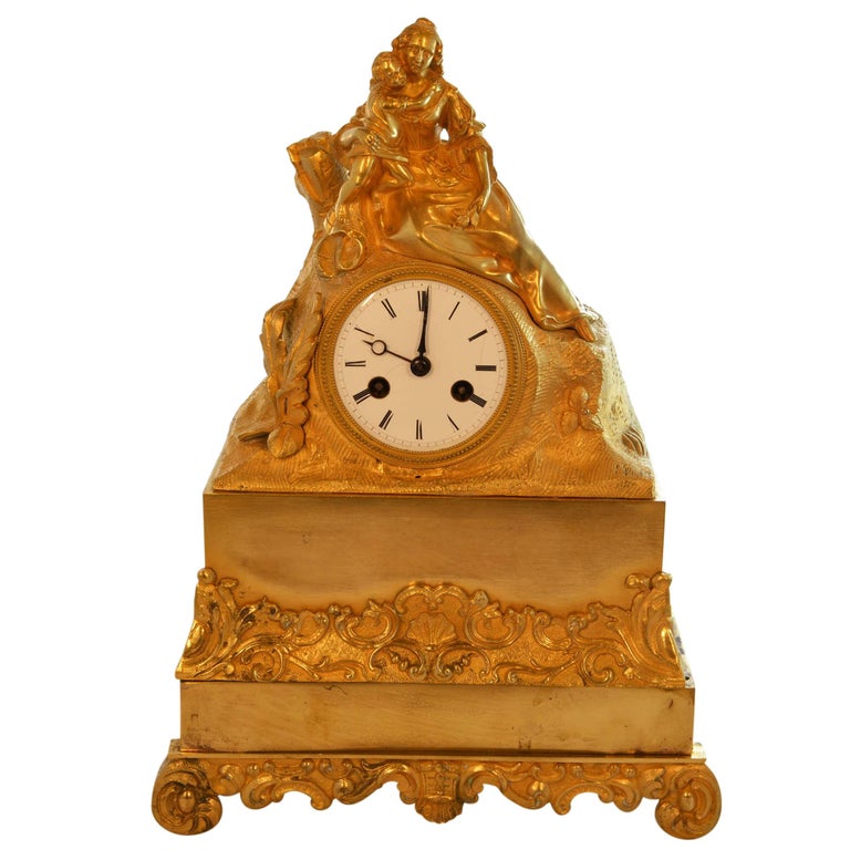 Antique 19th Century Gilded Mantle Desk Clock With Mother And