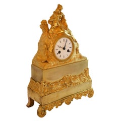 Antique 19th Century Gilded Mantle Desk Clock with Mother and Child