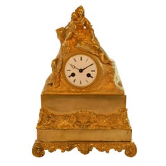 Antique 19th Century Gilded Mantle Desk Clock with Mother and Child