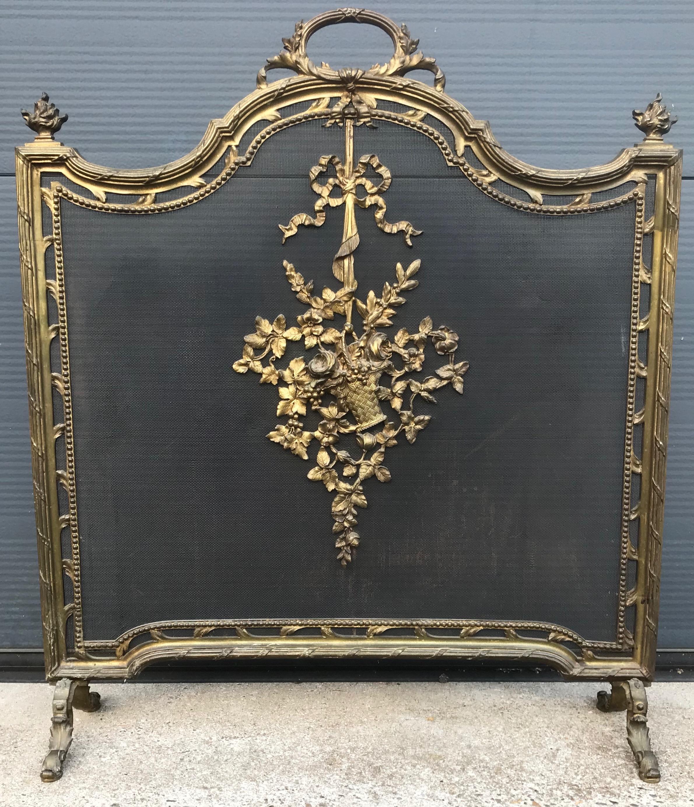 Louis Quinze style firescreen with amazing details.

If this beautifully handcrafted 19th century firescreen is the right style to fit your fireplace and the size is correct for your needs also then you could almost not wish for a better condition