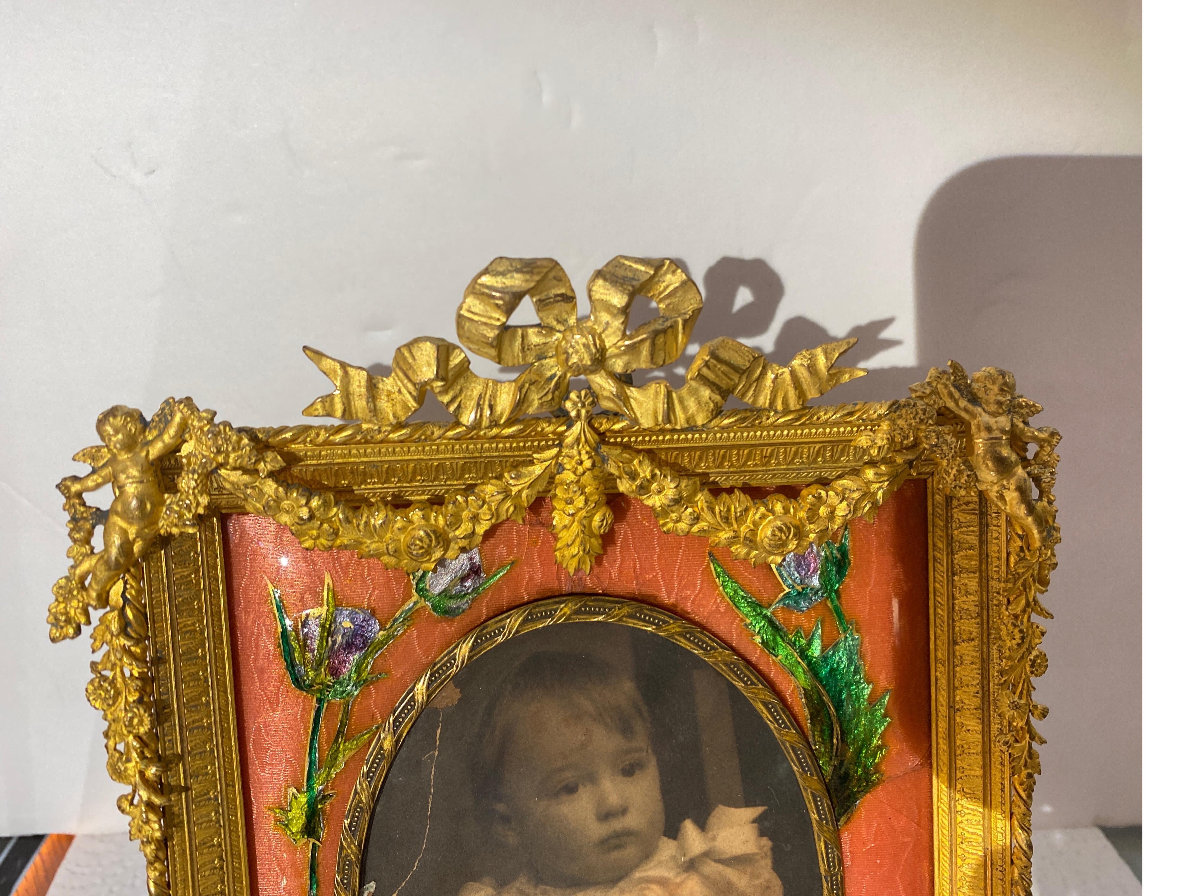 Louis XV Antique French 19th Century Gilt Bronze Standing Picture Frame For Sale