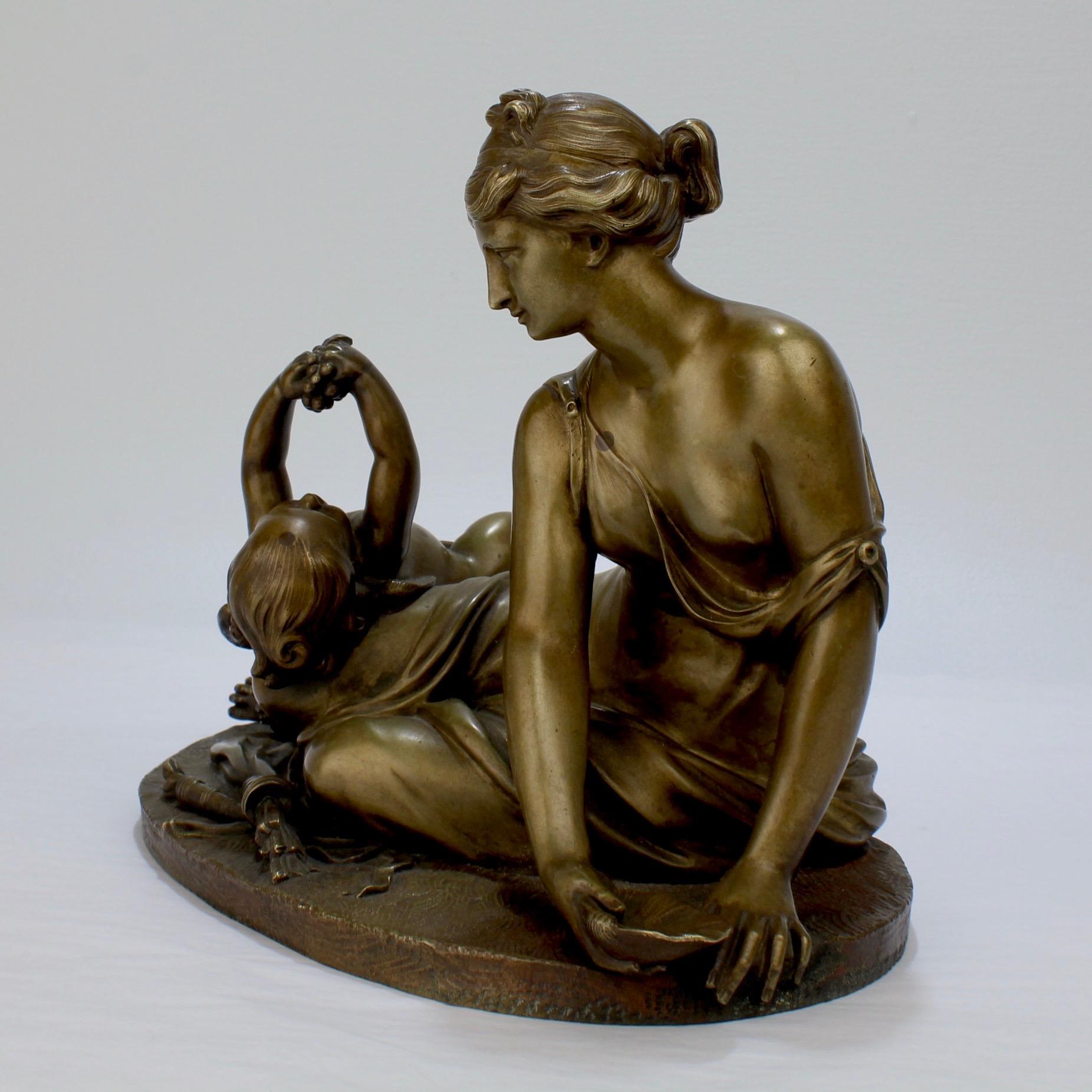 Beaux Arts Antique 19th Century Gilt French Bronze of Venus & Cupid after Carrier-Belleuse For Sale