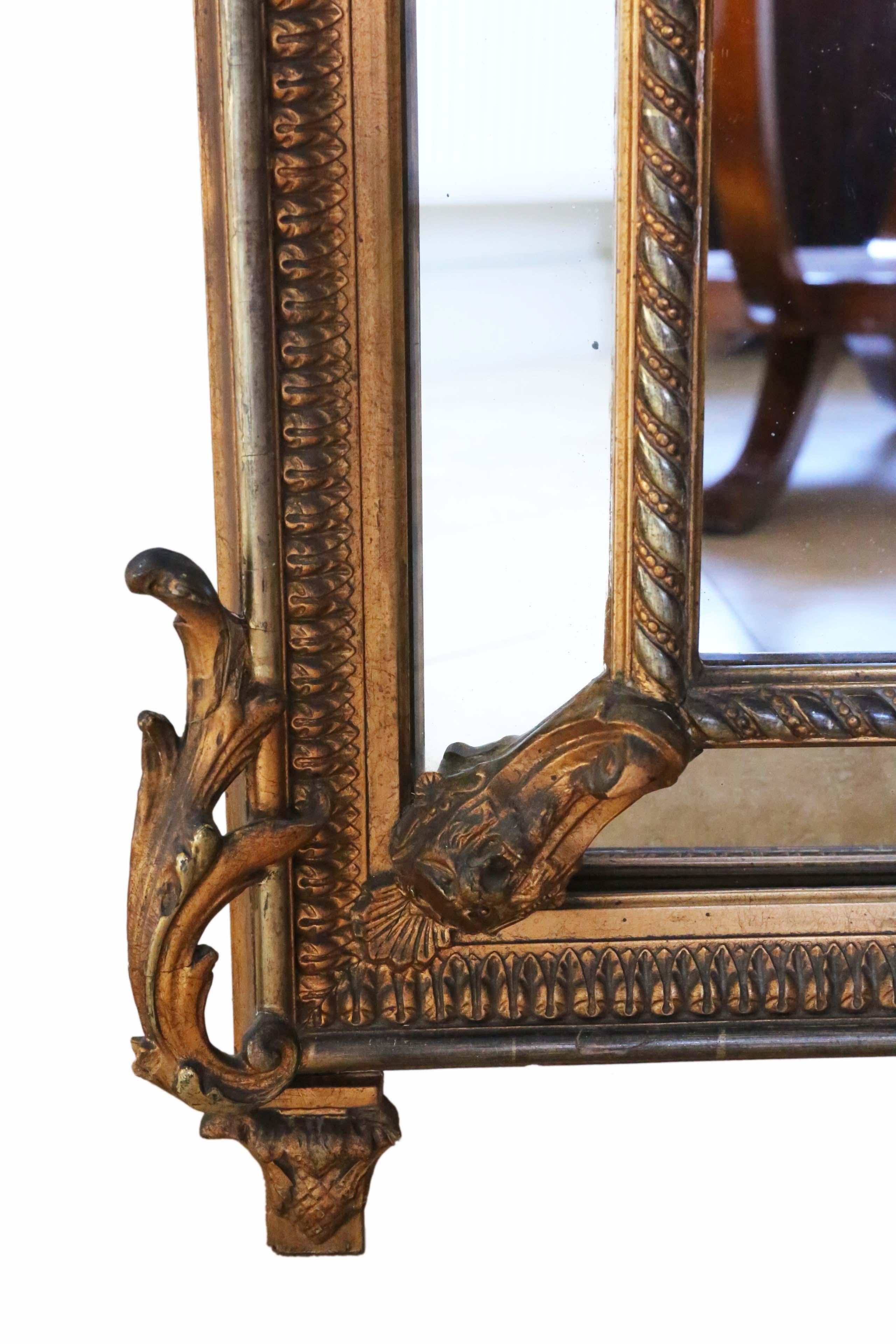 Giltwood Antique 19th Century Gilt Wall Cushion Mirror Very Large Fine Quality