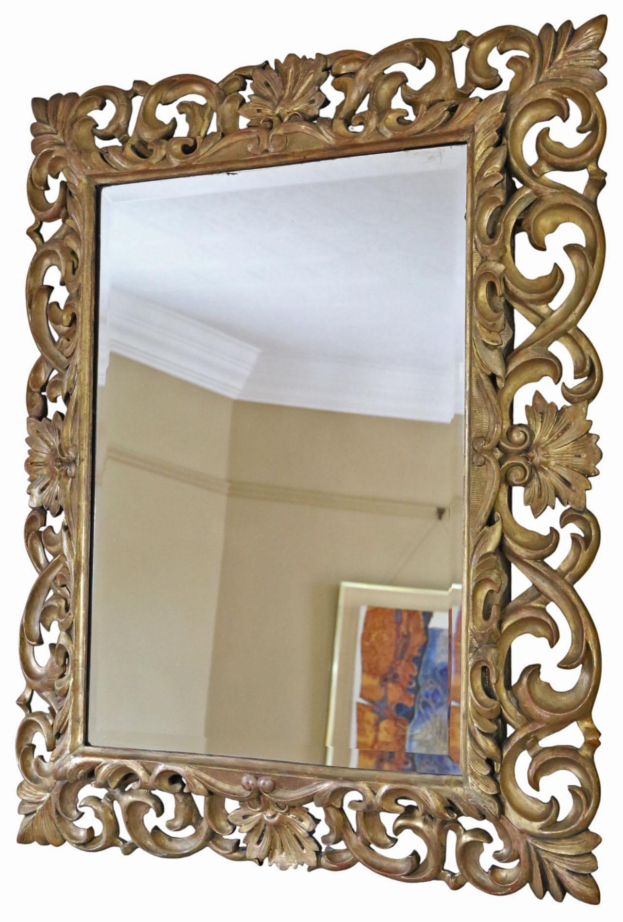 Britannique Antique Miroir à trumeau Florentine en bois doré du 19ème siècle - Cadre orné en vente