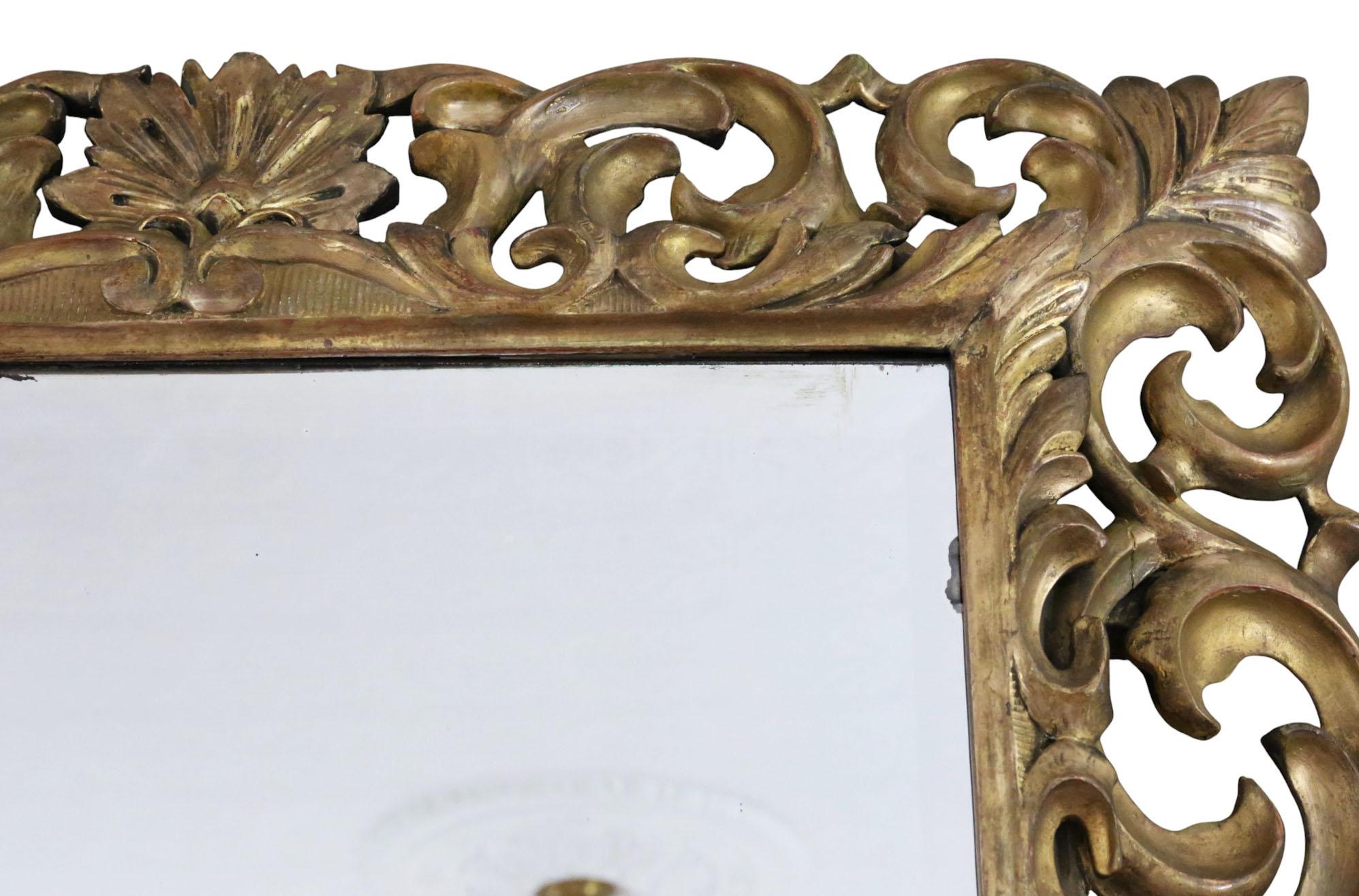 XIXe siècle Antique Miroir à trumeau Florentine en bois doré du 19ème siècle - Cadre orné en vente