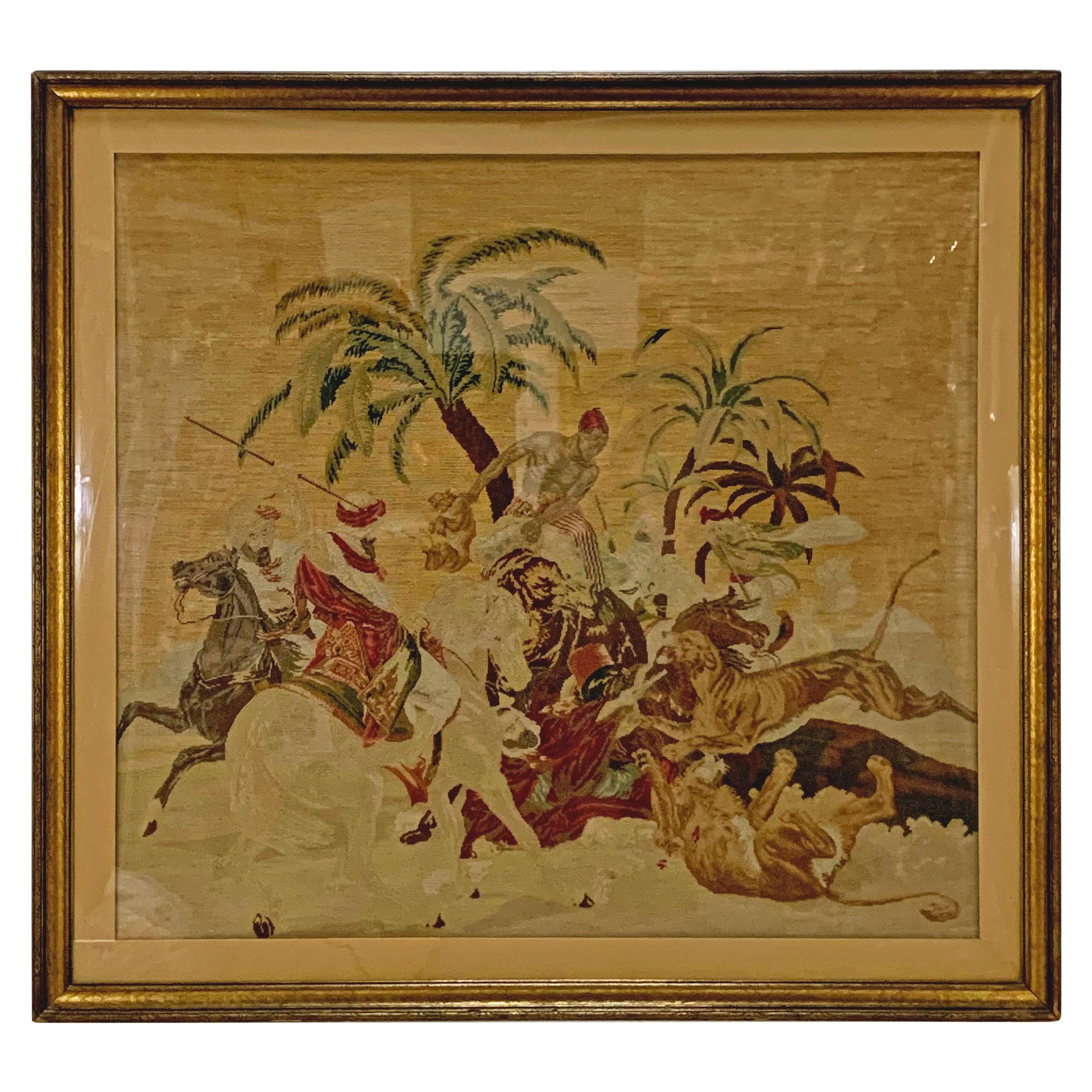Antique 19th Century Gobelin Style Tapestry After Horace Vernet's "Lion Hunt"