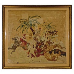 Tapisserie ancienne du 19ème siècle de style Gobelin d'après « La chasse au Lion » d'Horace Vernet