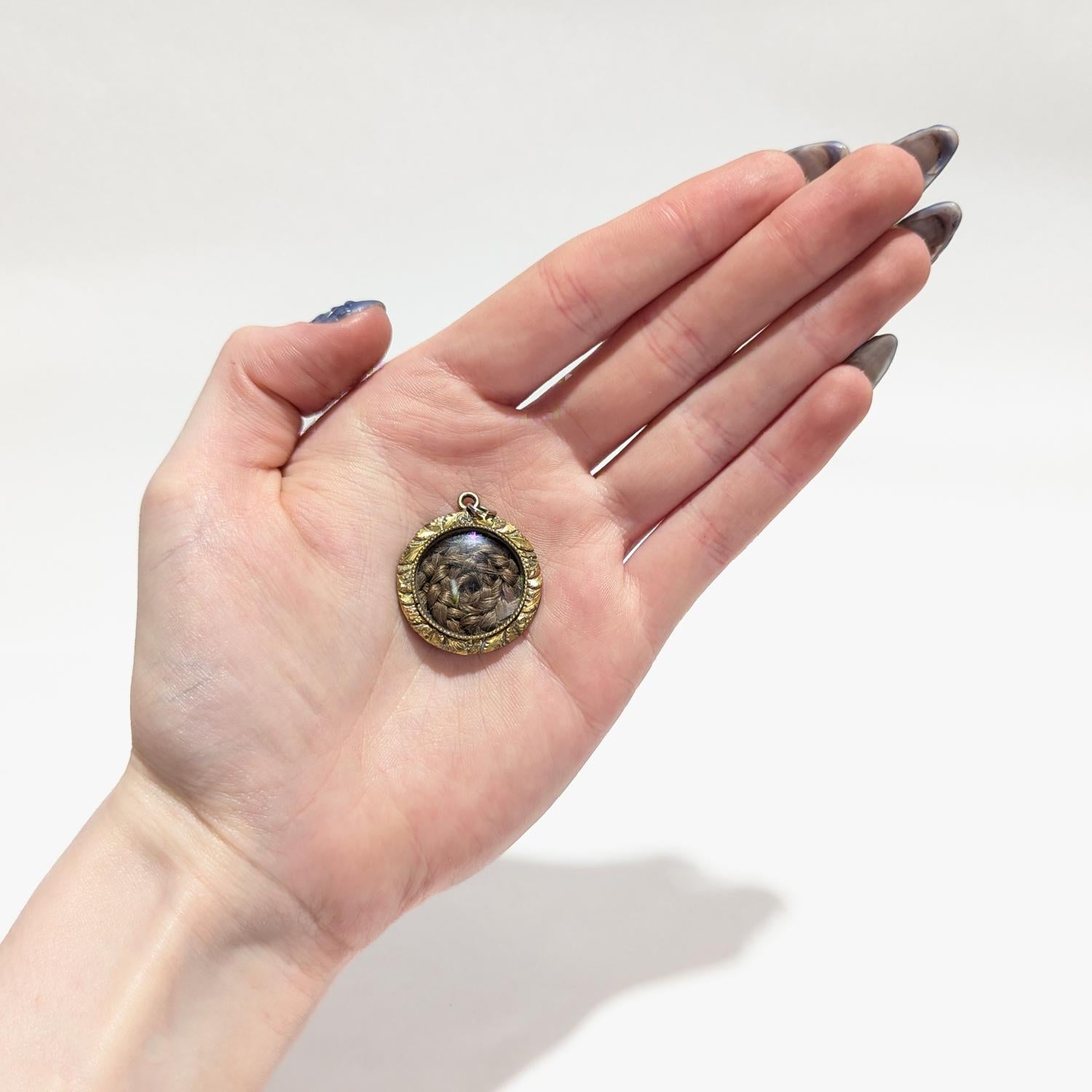 Antique 19th Century Gold Filled Mourning Pendant with Braided Woven Hair 2