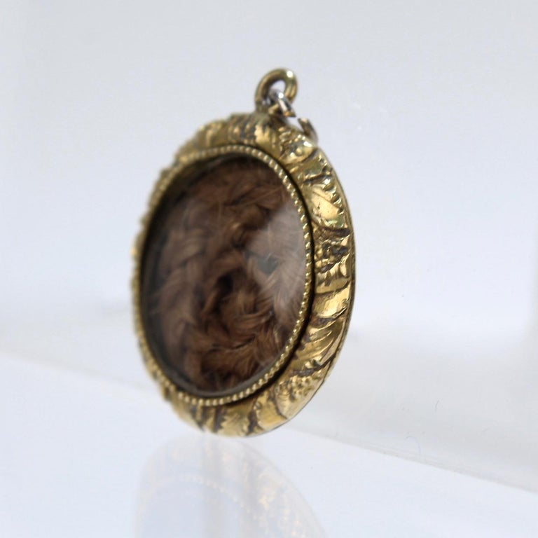 Women's or Men's Antique 19th Century Gold Filled Mourning Pendant with Braided Woven Hair For Sale