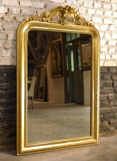 Antique 19th Century Gold Leaf Gilded Louis Philippe Mirror with Crest