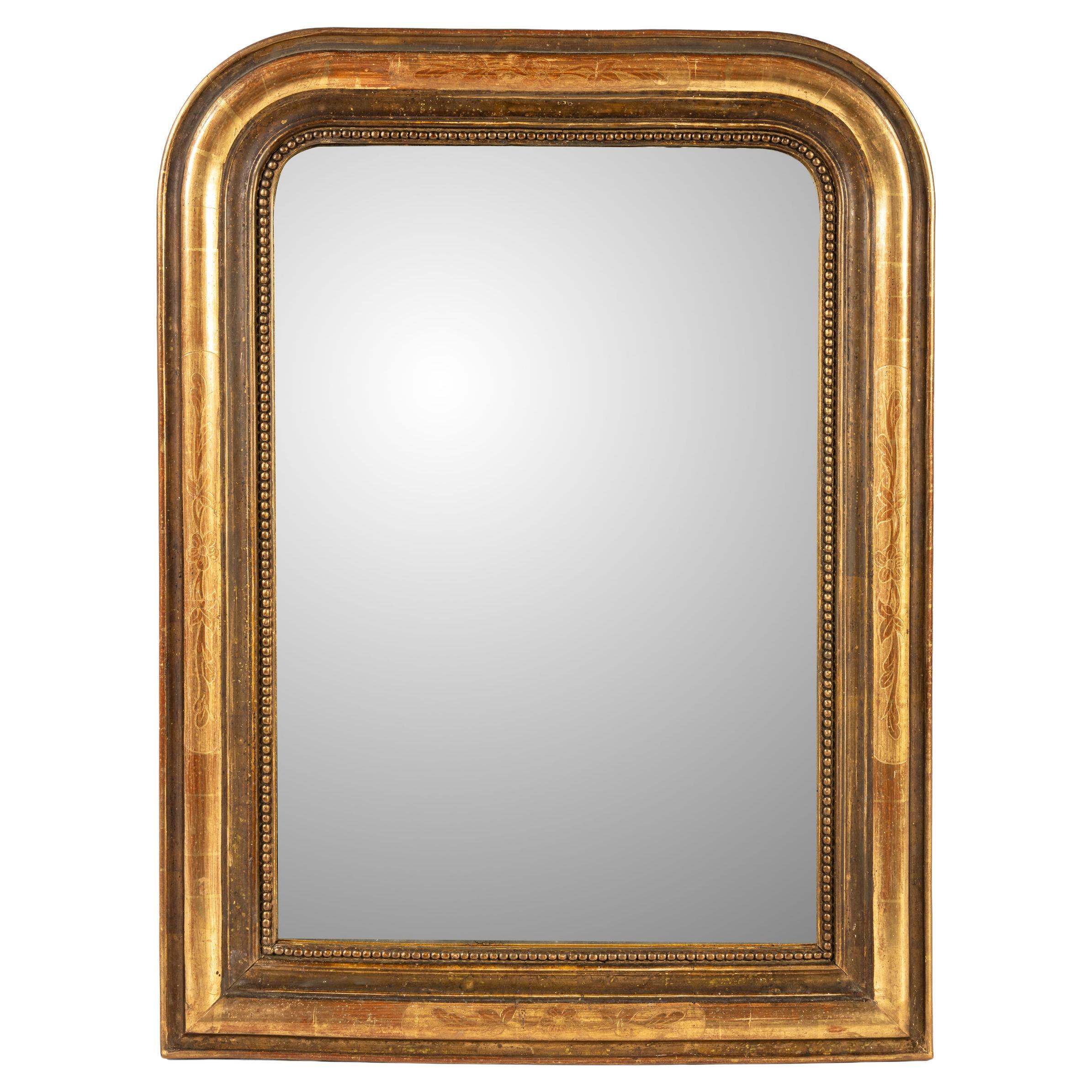 Antique Mirror del XIX secolo in foglia d
oro, dorato e con bolo rosso, francese Louis Phillips