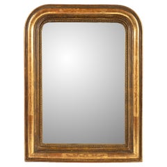Antique miroir Louis Phillipe français du 19ème siècle, doré à la feuille d
or et à la bole rouge