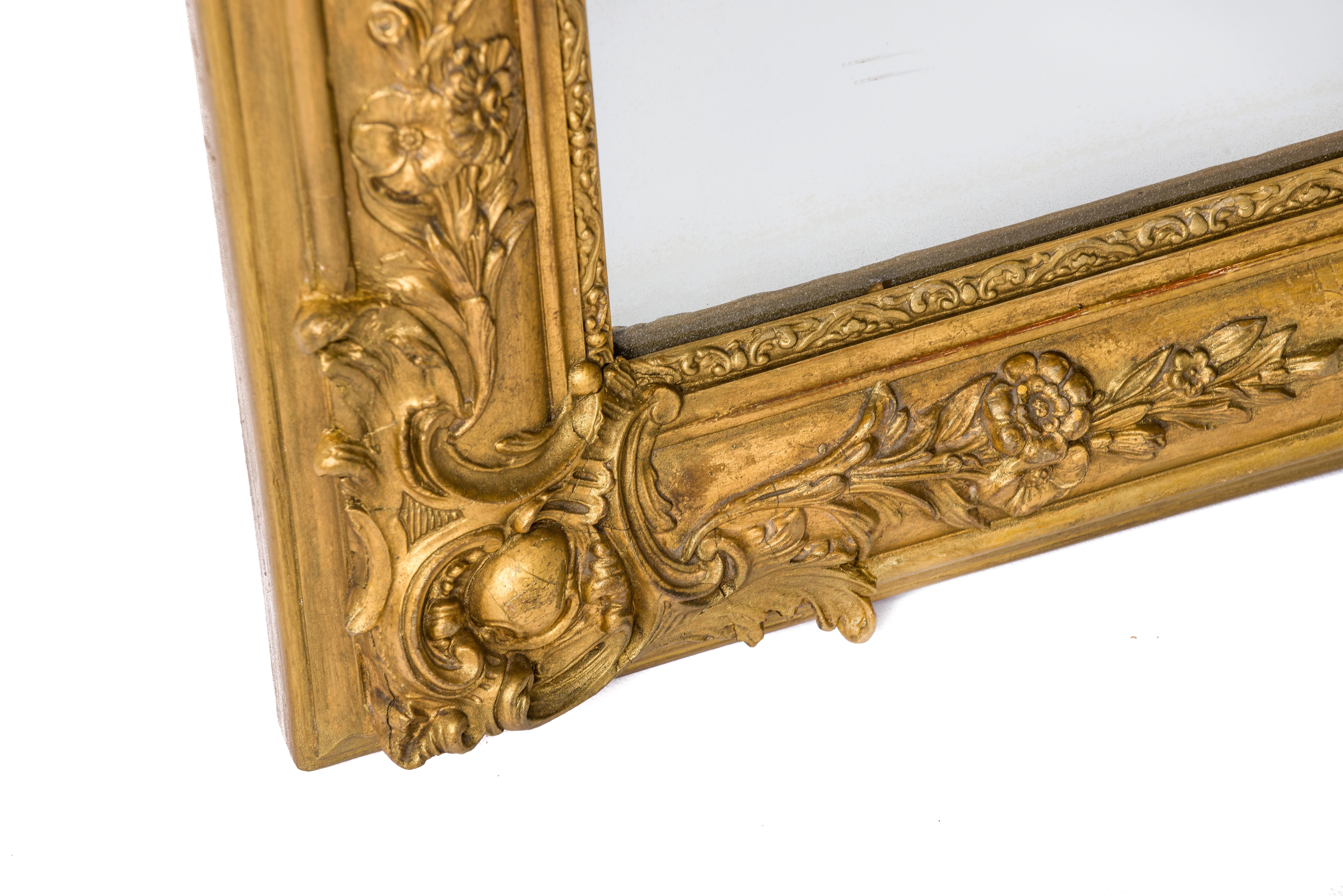 Gesso Antique 19th-Century Gold Leaf Gilt French Louis Philippe Mirror