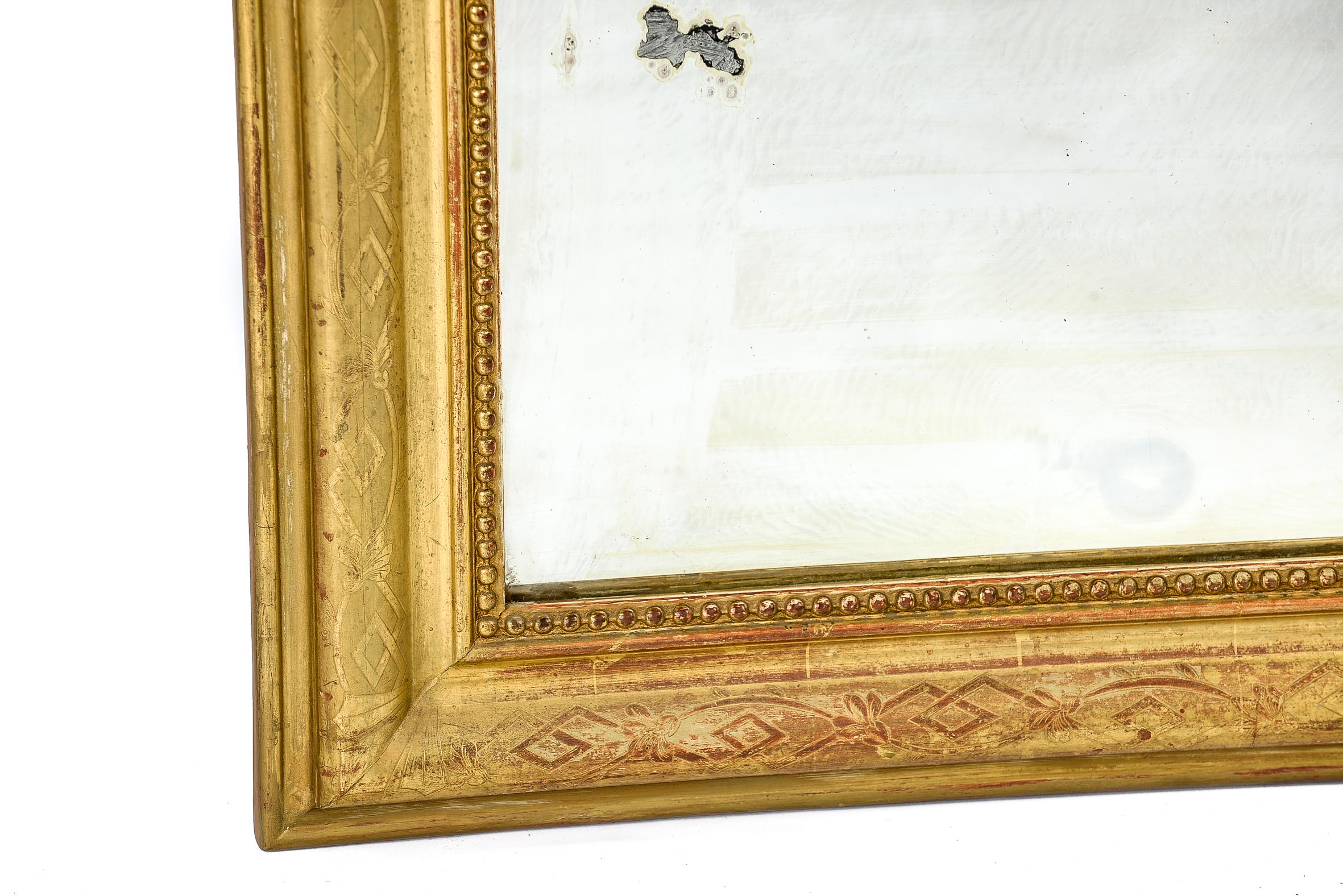 Gesso Antique 19th Century Gold Leaf Gilt French Louis Philippe Mirror with Crest