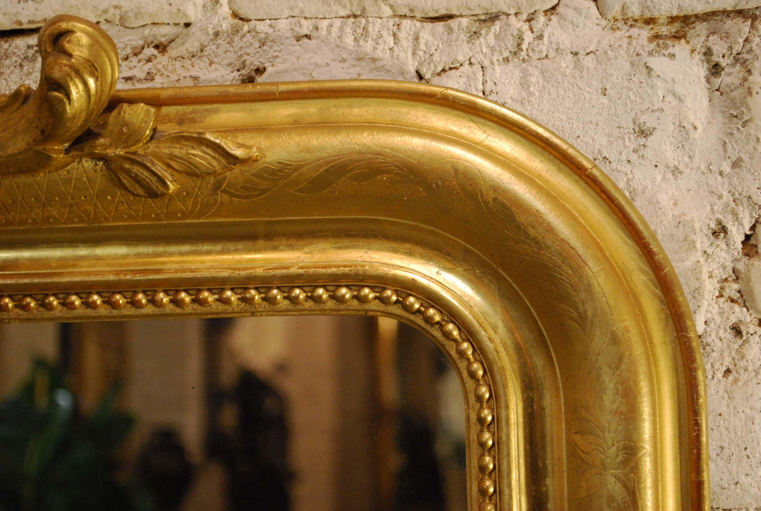 Antique 19th Century Gold Leaf Gilt French Louis Philippe Mirror with Crest 1