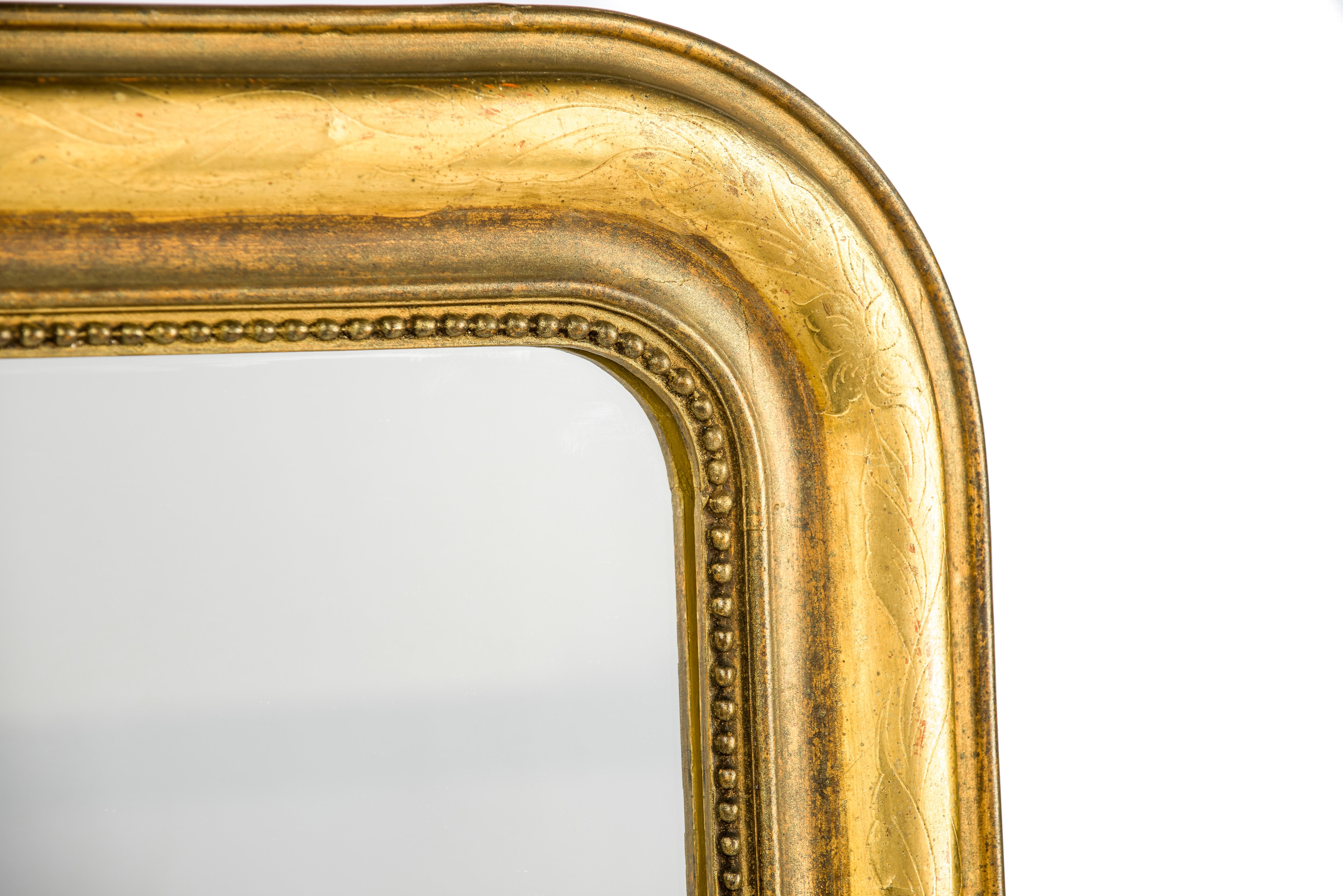 Antique 19th Century Gold Leaf Gilt French Louis Philippe Overmantel Mirror In Good Condition In Casteren, NL