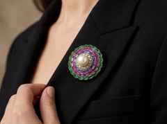 Antique 19th Century Gold Multi Gem & Natural Pearl Brooch