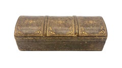 Antique 19th Century Gold Embossed Leather Wood Secret Box Stamp Box Paris