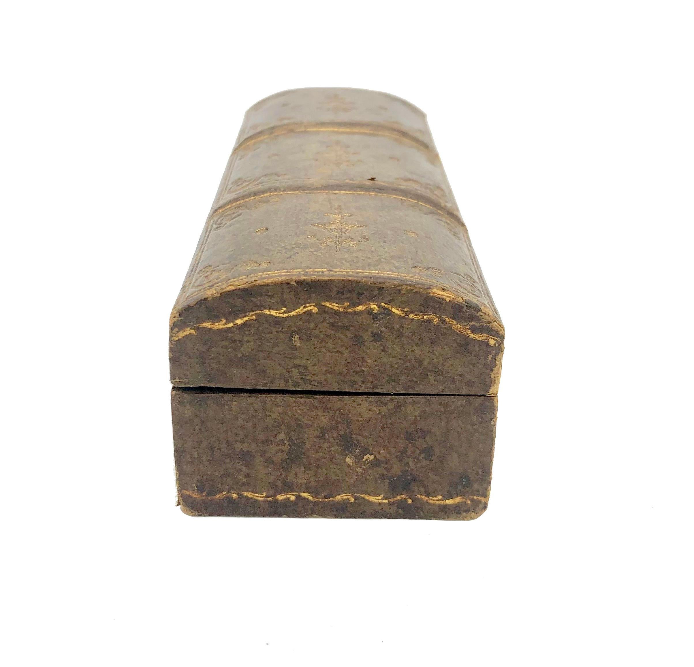 French Antique 19th Century Goldembossed Leather Wood Secred Box Stamp Box Paris  For Sale