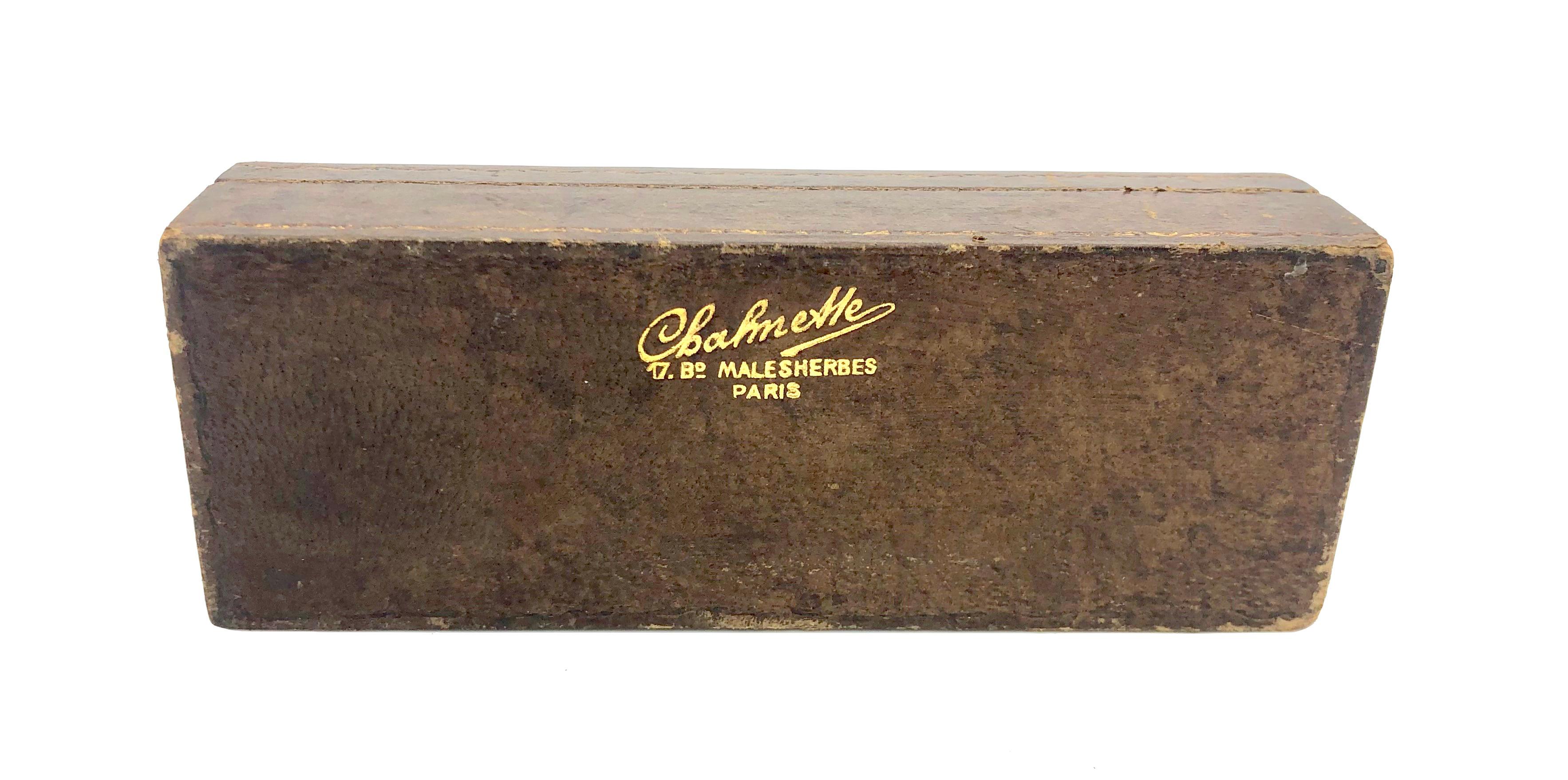 Embossed Antique 19th Century Goldembossed Leather Wood Secred Box Stamp Box Paris  For Sale