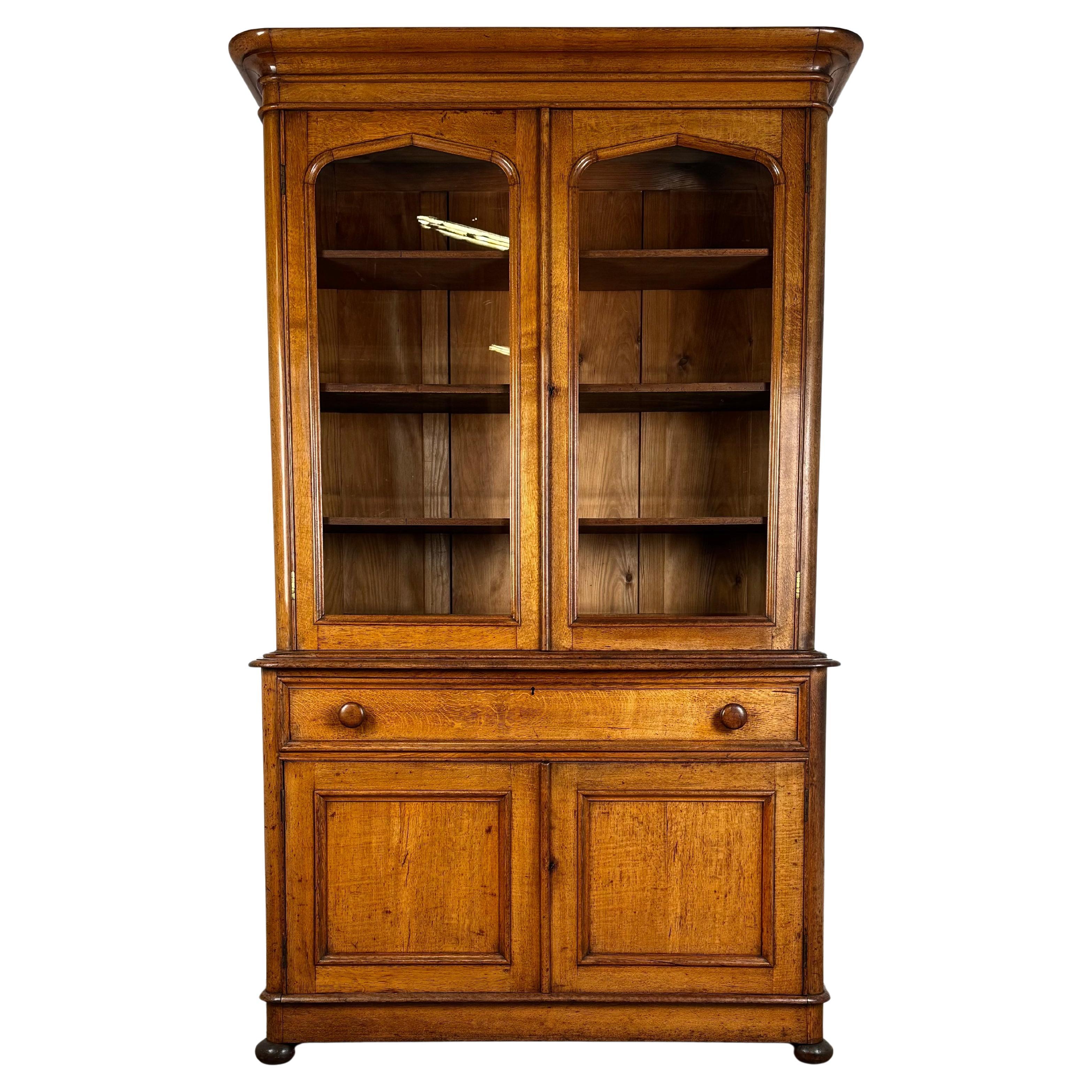 Antique 19th Century Golden Oak Bookcase On Cupboard Of Finest Quality ( REF AF-