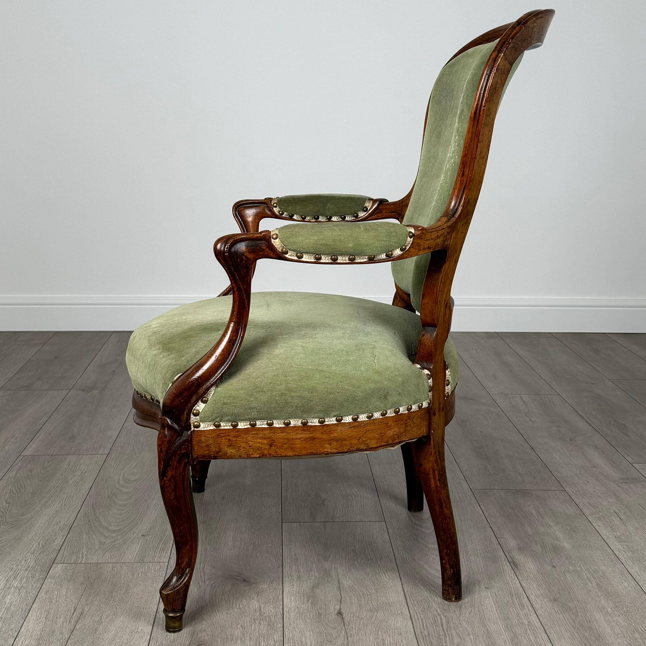 Sillón Abierto Antiguo Siglo XIX De Buena Calidad En Roble ( REF AF-3567 ) Británico en venta