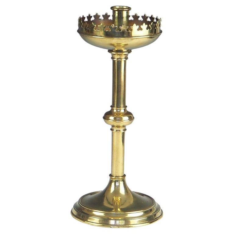 Antique 19th Century Gothic Brass Church Ecclesiastical Candlestick For