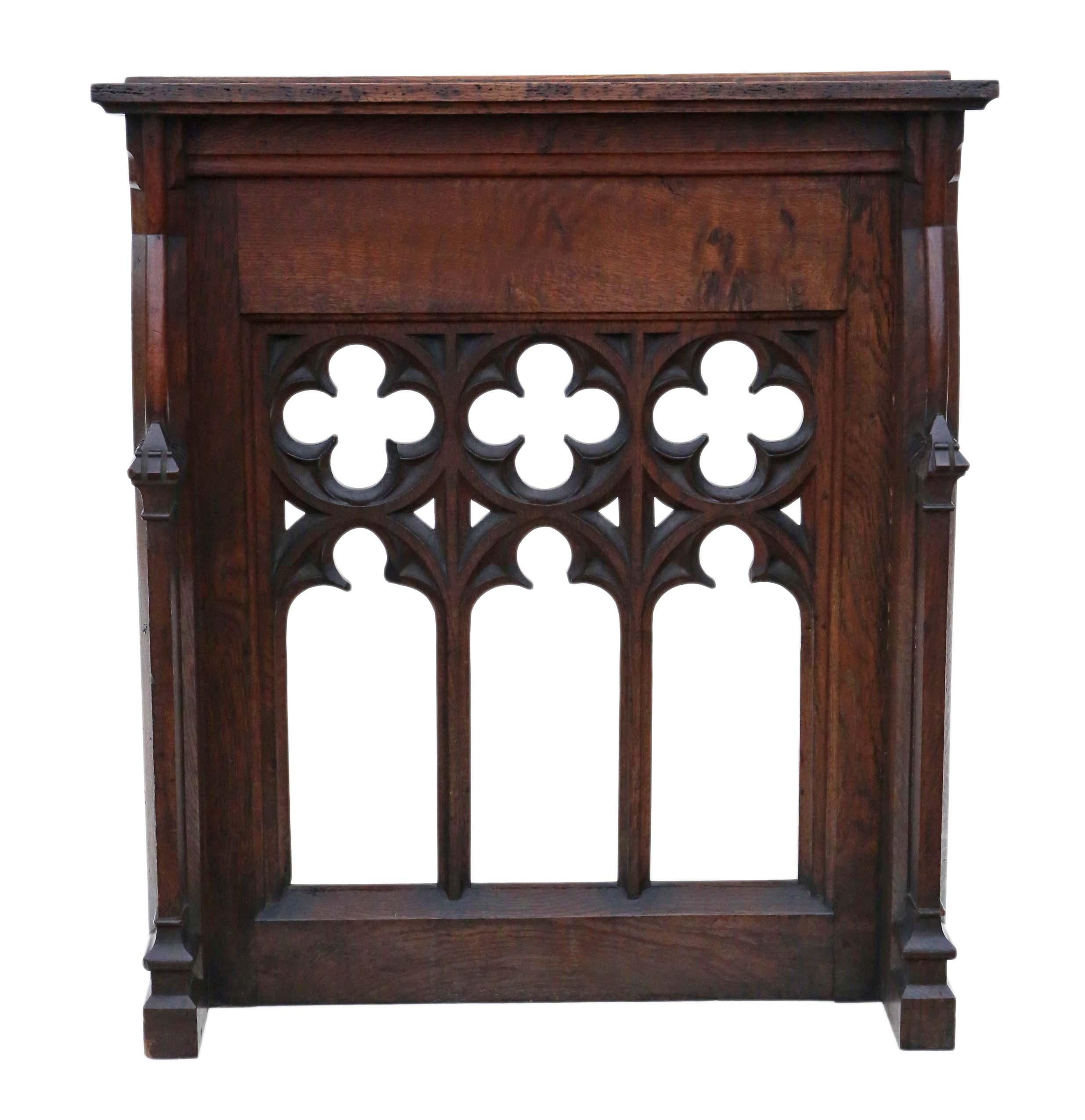Antique 19th century Gothic carved oak lectern stand table station. Would make an impressive restaurant reception station.

This item is fine quality, solid and very heavy, with no loose joints. Very stable.

An attractive piece with a lovely