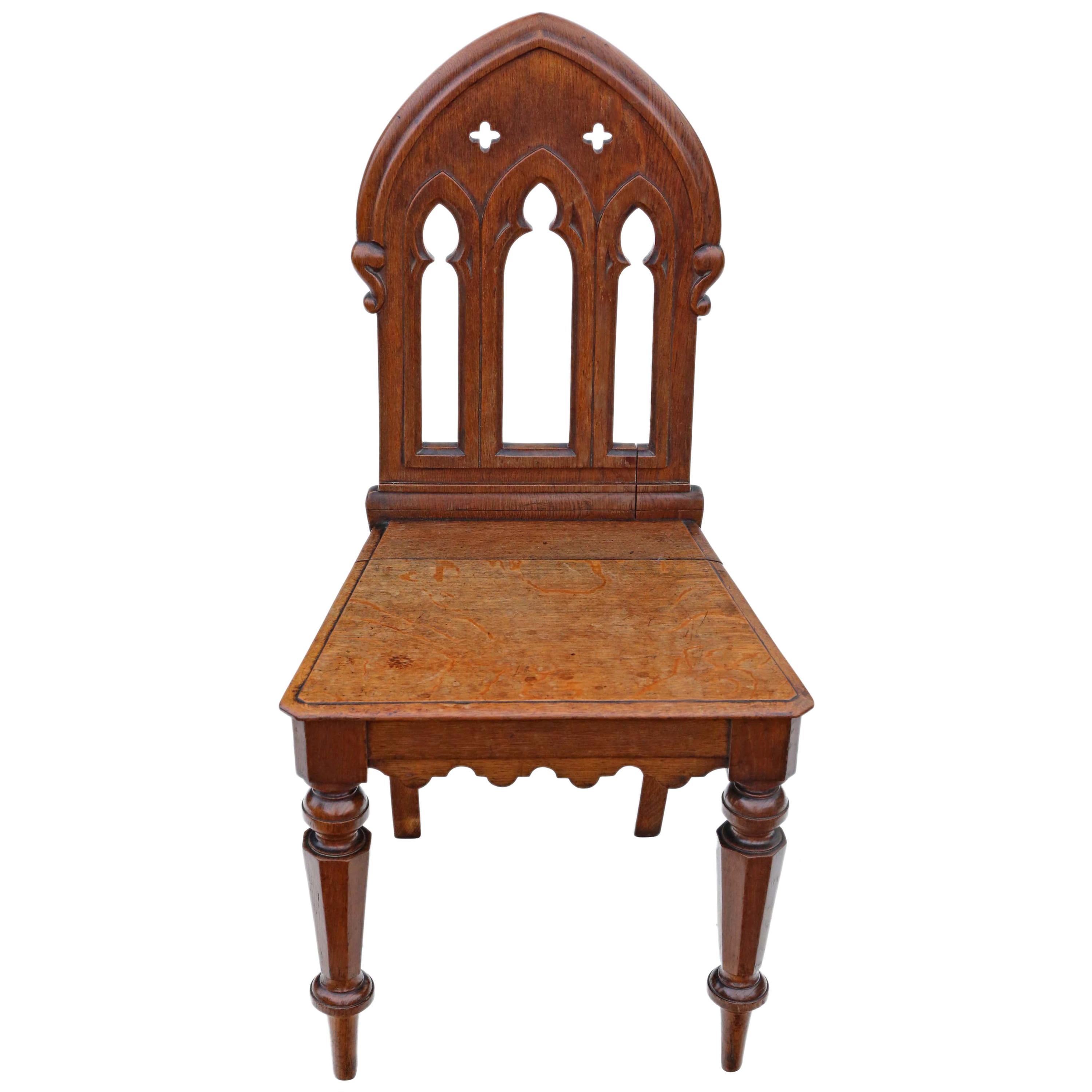 Antique 19th Century Gothic Mahogany Hall Side Chair
