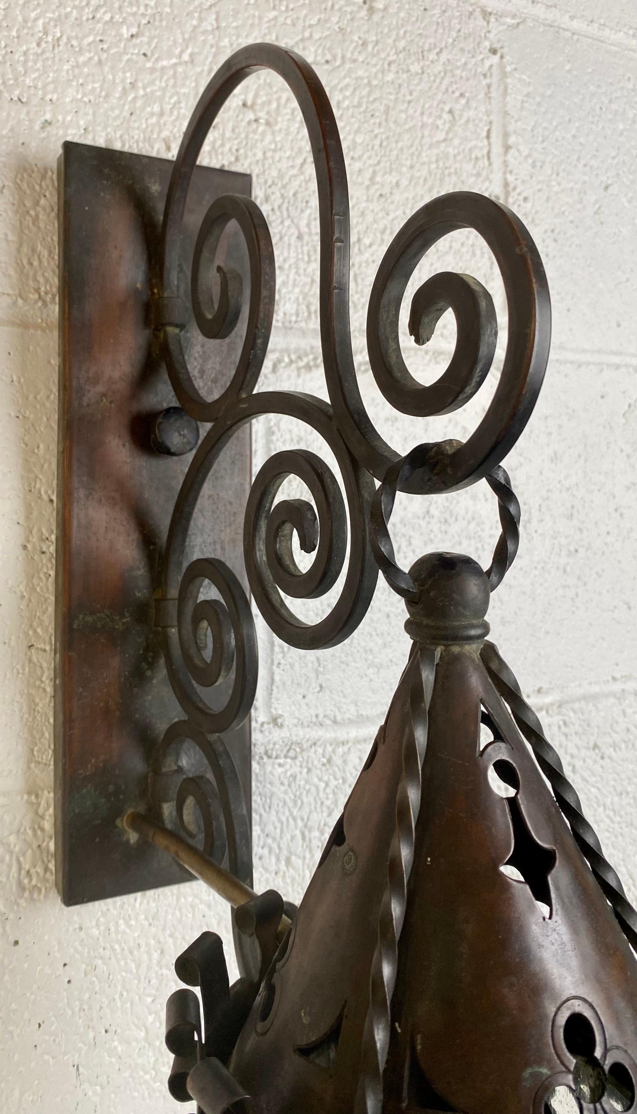 Antique 19th Century Gothic Spanish Revival Hand-Forged Wall Sconces, Set of 3 For Sale 3