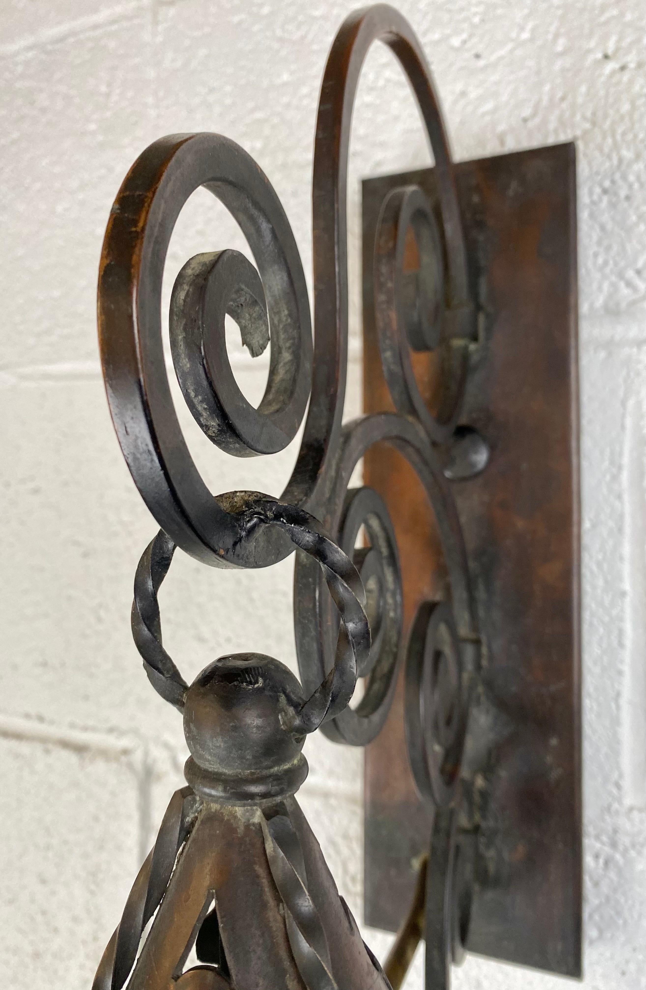 Antique 19th Century Gothic Spanish Revival Hand-Forged Wall Sconces, Set of 3 For Sale 4