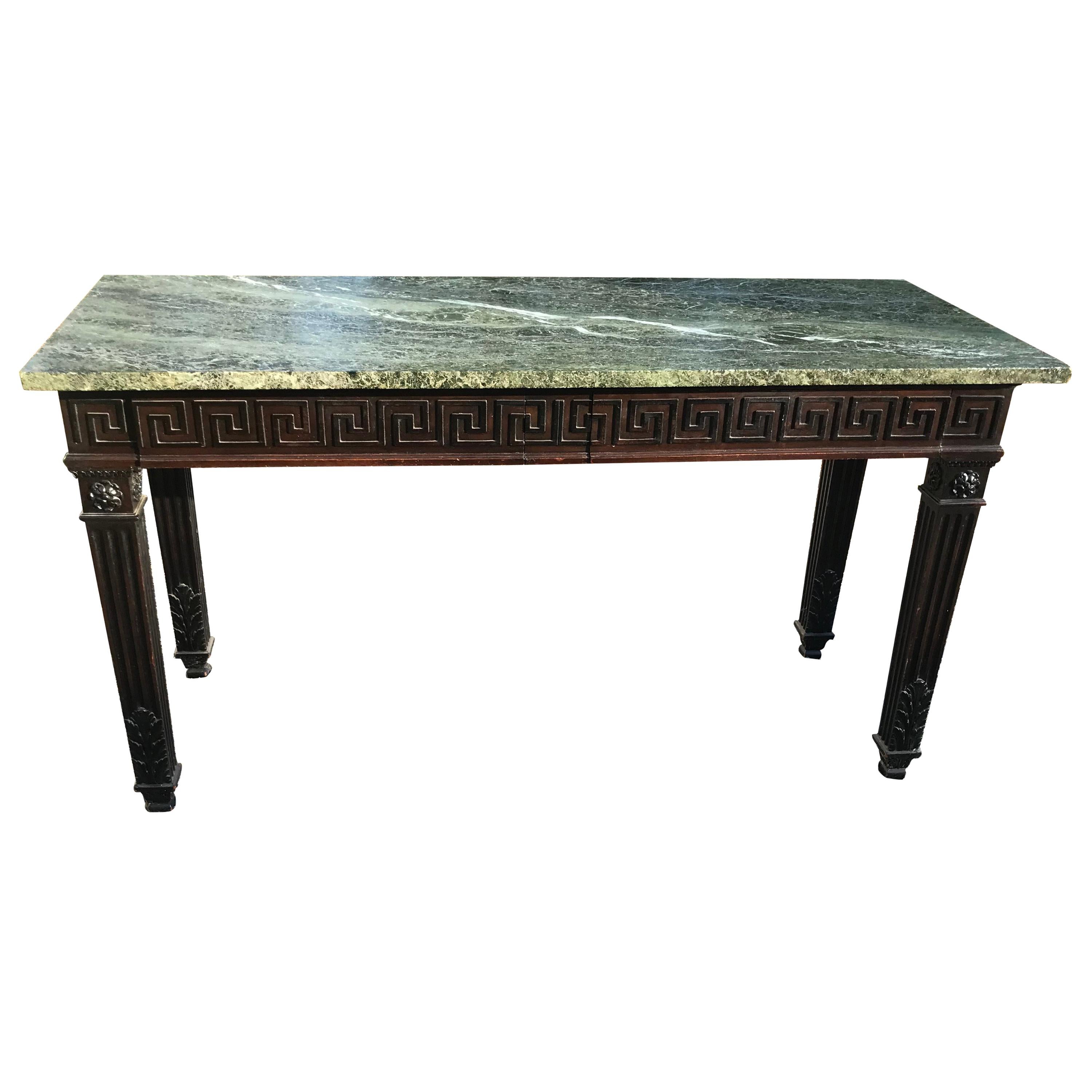 Antique 19th Century Greek Key Mahogany Console Sideboard with Green Marble Top