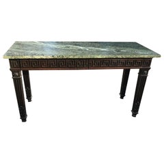 Antique 19th Century Greek Key Mahogany Console Sideboard with Green Marble Top