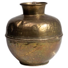 Antique 19th Century Hammered Brass Jar from France, Decorative Vessel