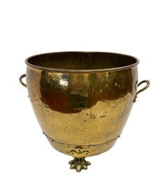 Antique 19th Century Hammered Brass Jardinière / Log Holder with Claw Feet