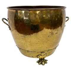 Antique 19th Century Hammered Brass Jardinière / Log Holder with Claw Feet